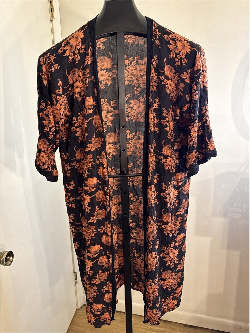 Wonderly Orange Floral Kimono One Size Open Front Cover Up Boho Style Top Blouse